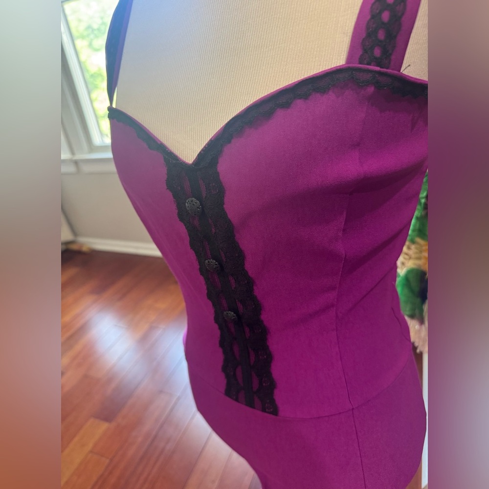 Purple Dress with Black Lace Detail Size Small - Picture 2 of 8